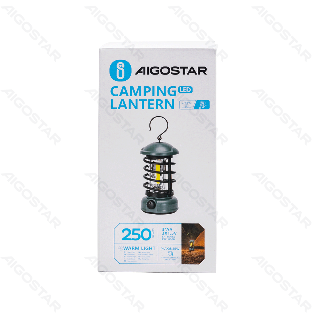 Aigostar Campinglantaarn dimbaar met knop 3AA batterijen