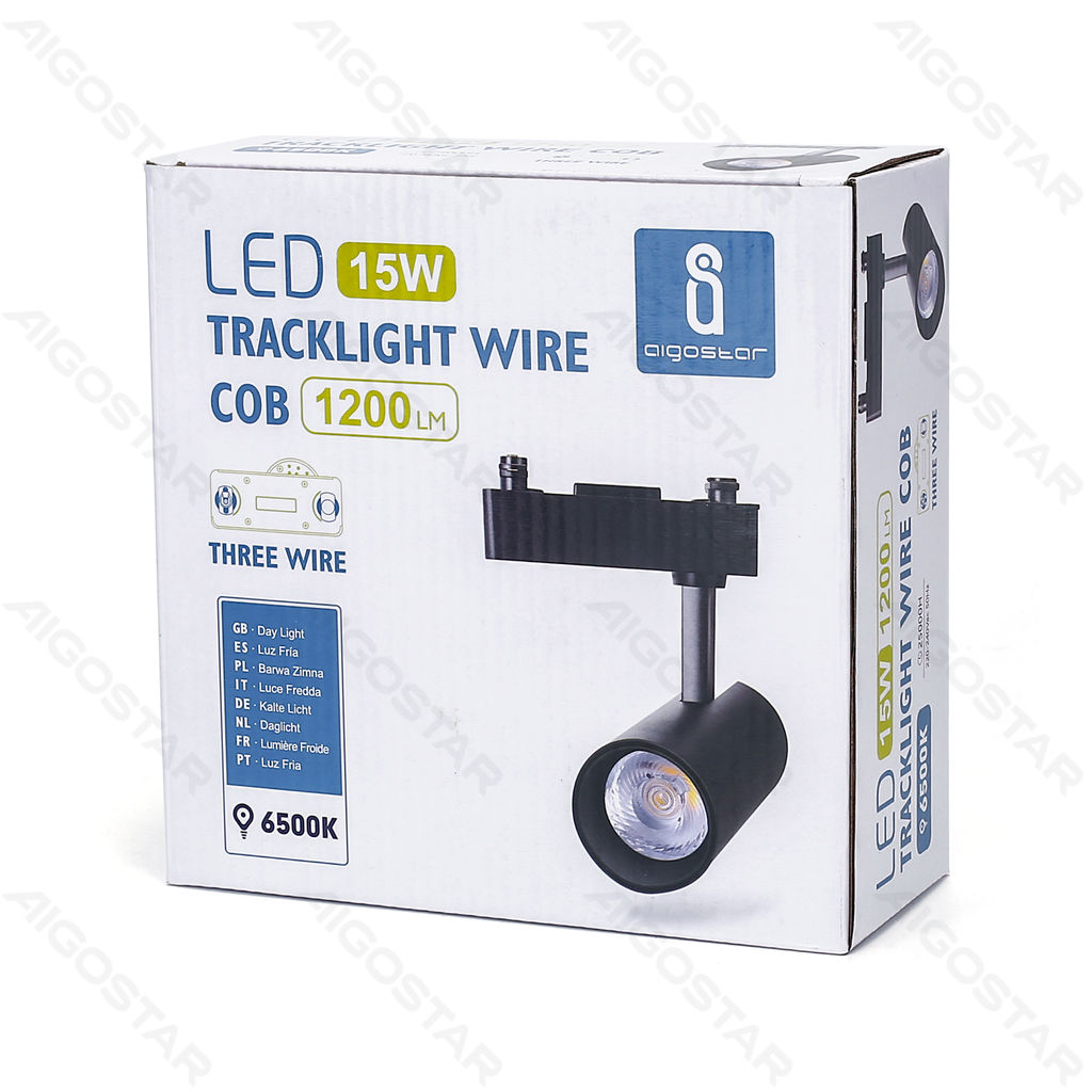 LED 3-draads railverlichting zwart 15W