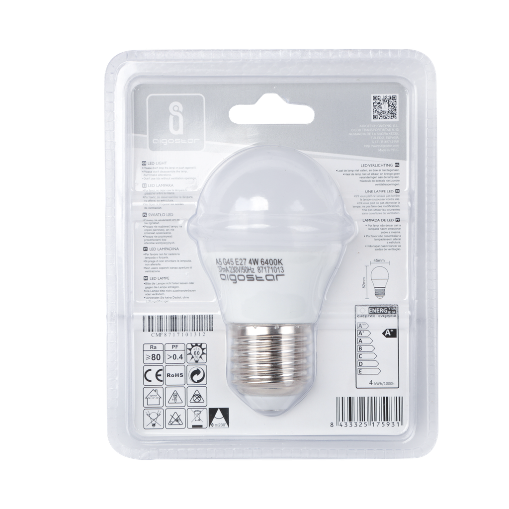 Aigostar LED A5 G45 BIG ANGLE E27 5W 6400K 390Lm