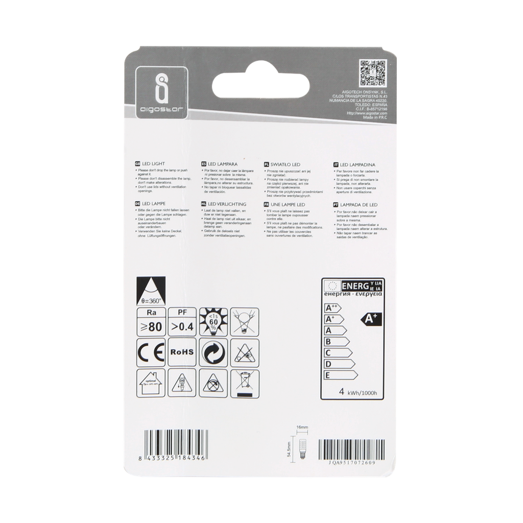 Aigostar LED E14 4W 6500K 350Lm