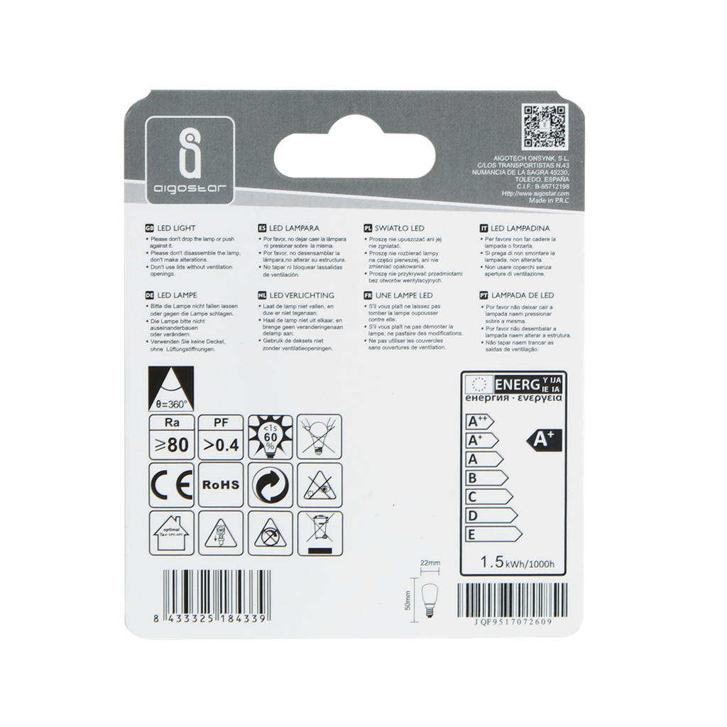 Aigostar LED T22 E14 1.5W 120lm 3000 - 6500K