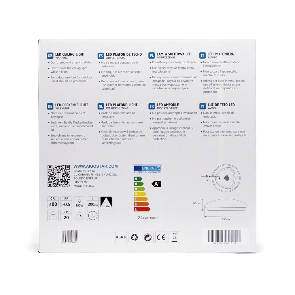 Aigostar LED DIMBARE PLAFONDVERLICHTING 24W