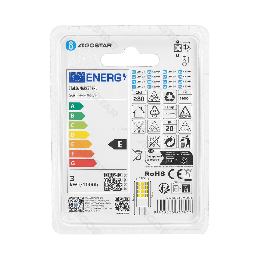 Aigostar LED G4 3W 320lm 6500K
