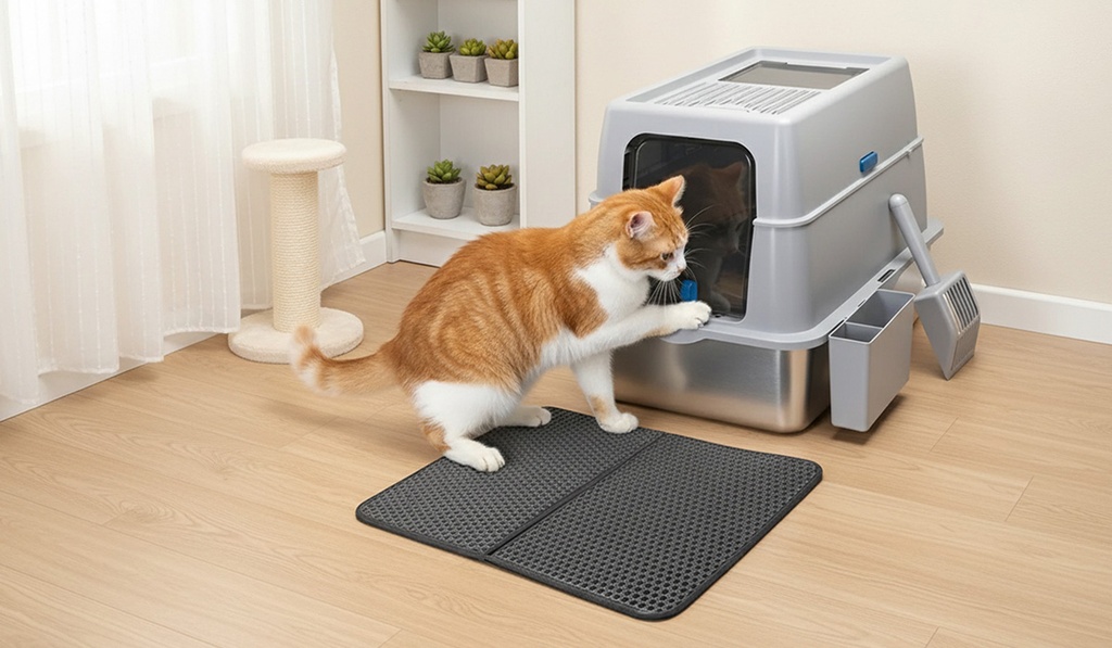 Aigostar Closed stainless steel cat litter box With cat litter mat and cat litter scoop L60*W40*H44cm Grey