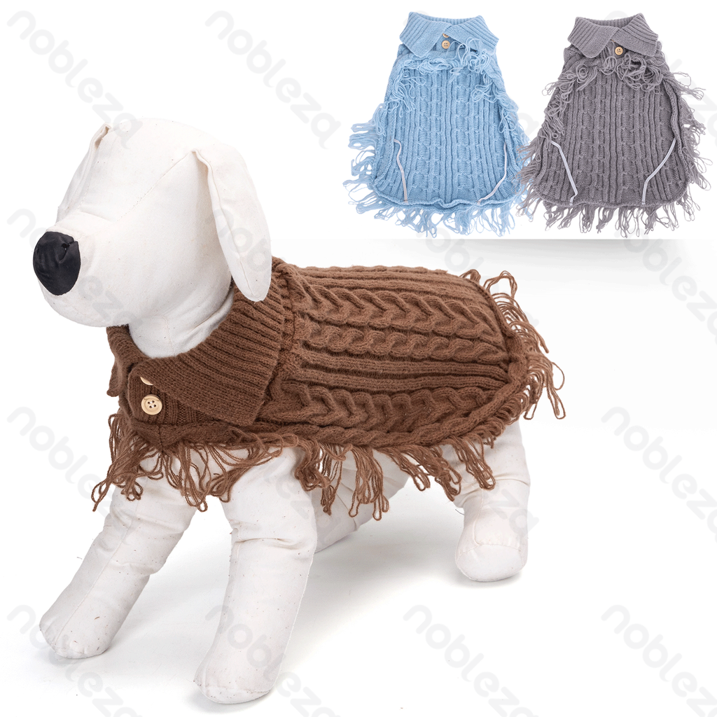 Aigostar Fringe button lapel sweater S-25cm Brown Grey Blue