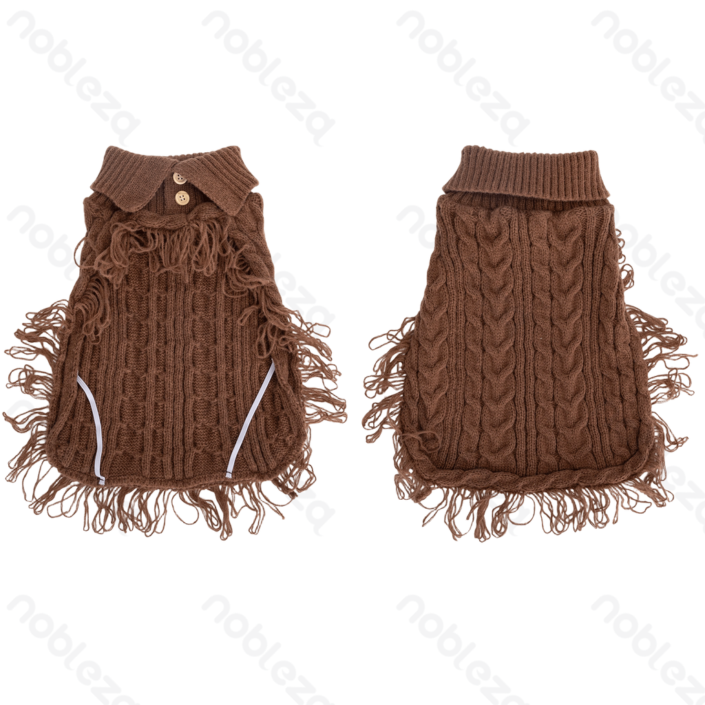 Aigostar Fringe button lapel sweater S-25cm Brown Grey Blue