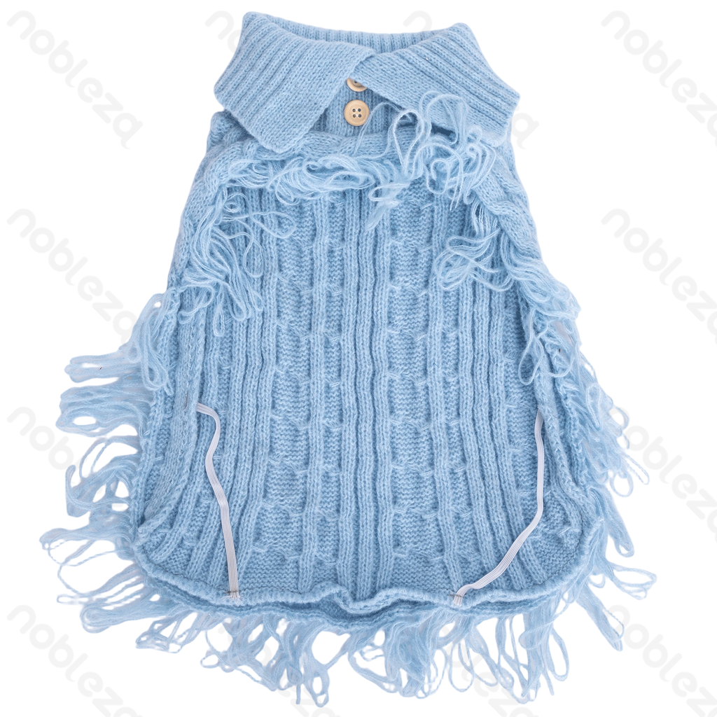 Aigostar Fringe button lapel sweater S-25cm Brown Grey Blue