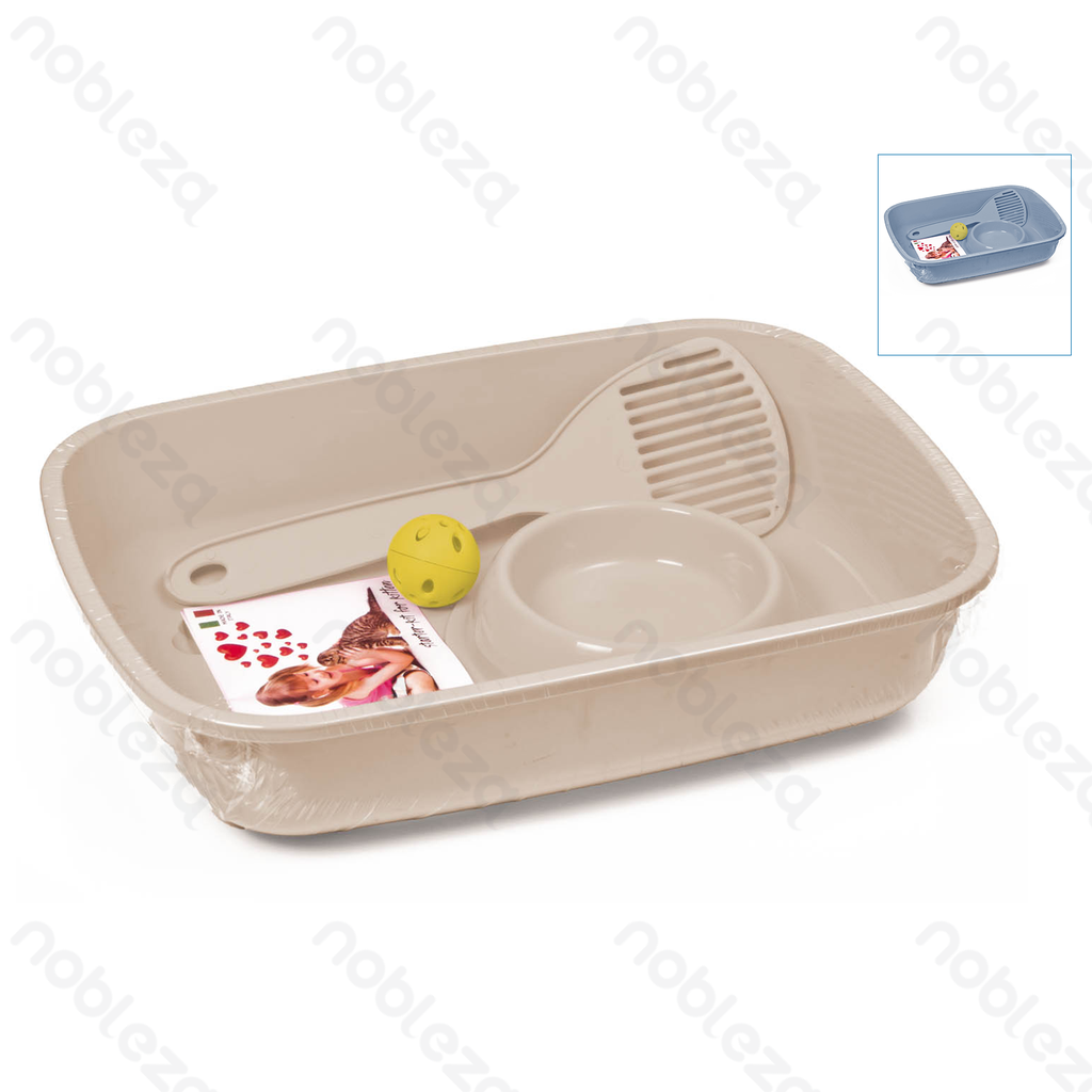 Aigostar Cat litter box set With bowl With cat litter scoop With toy ball L37*W27*H8.5cm Grey Blue