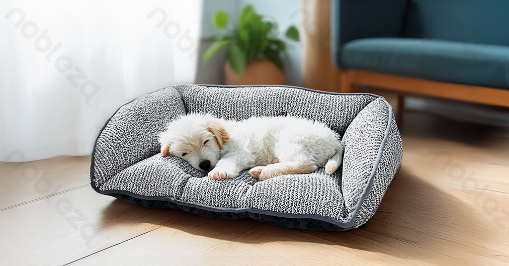 Aigostar Tweedelige set halfvierkant huisdierkussen effen kleur L55*B40*H18cm/L65*B50*H20cm