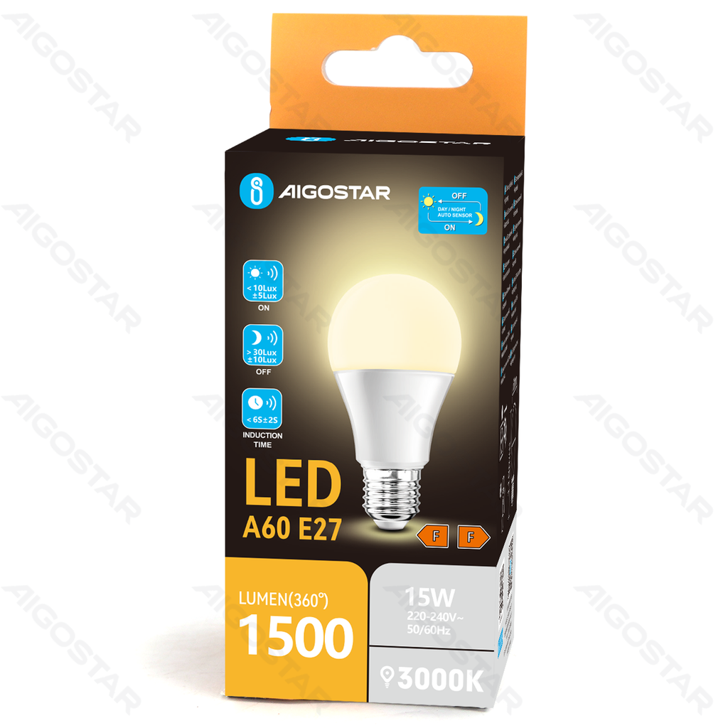Aigostar Lichtsensitieve LED-lamp A60 E27 15W 3000K
