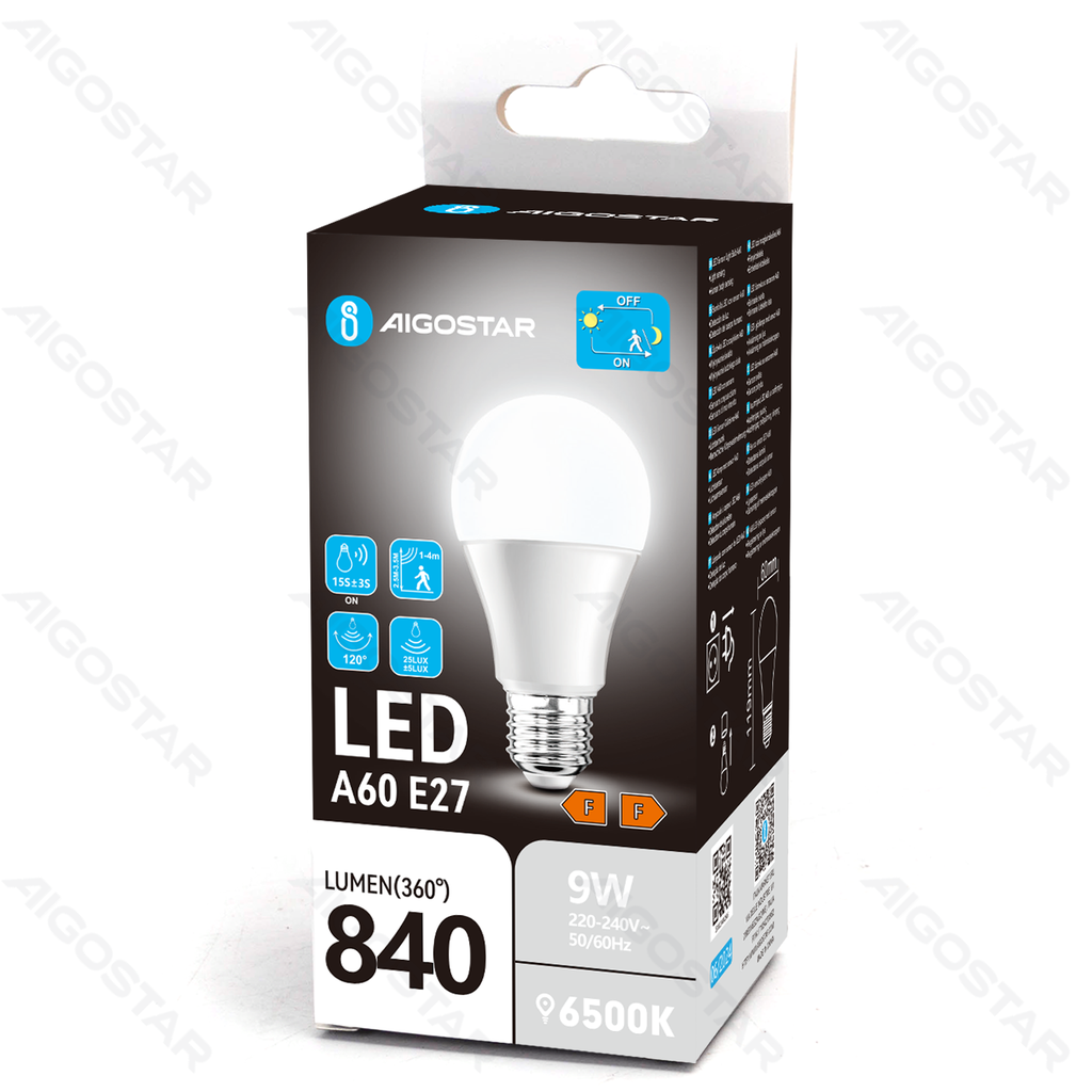 Aigostar LED-lamp met licht- en magnetronsensor A60 E27 9W 6500K