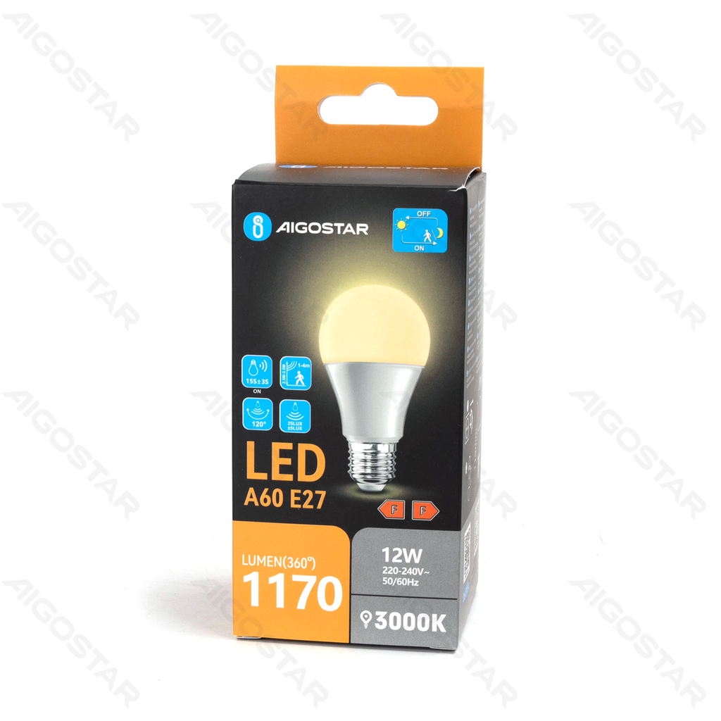 Aigostar LED-lamp met licht- en magnetronsensor A60 E27 12W 3000K