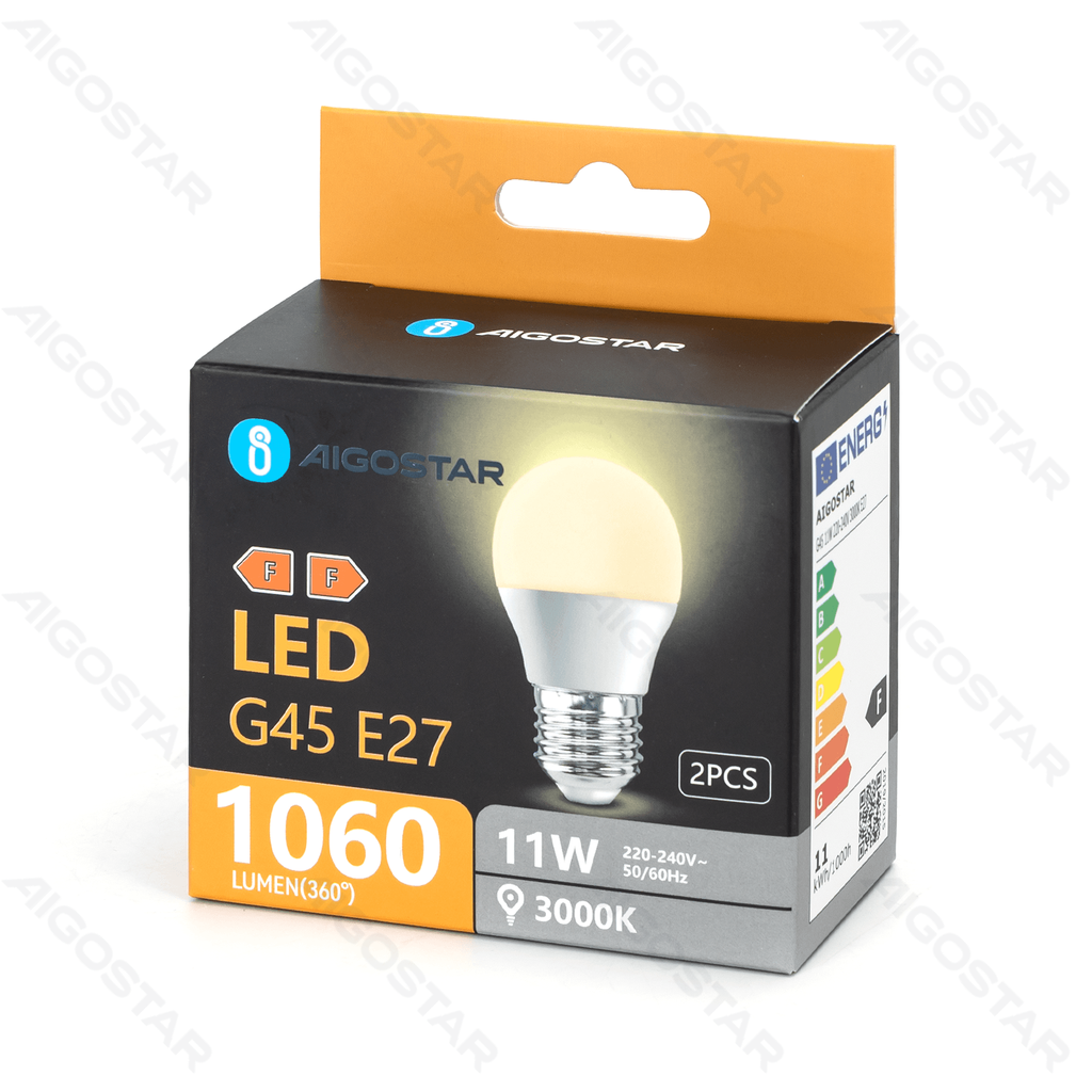 Aigostar LED lamp G45 11W 1060lm 3000K E27 2pcs