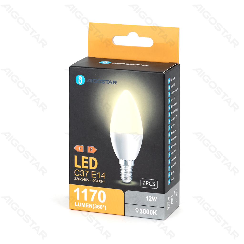 Aigostar LED lamp C37 12W 3000K 1170lm E14 2pcs