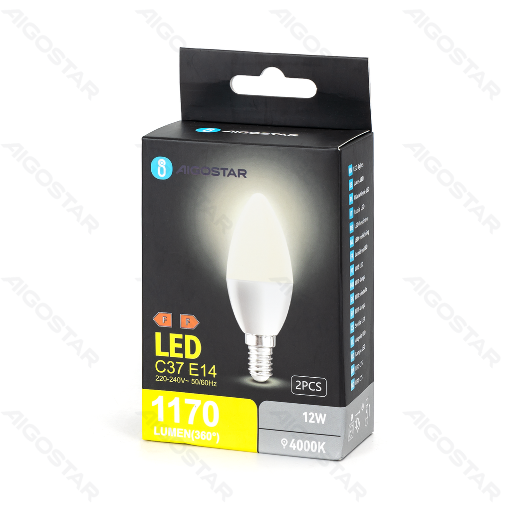 Aigostar LED lamp C37 12W 4000K 1170lm E14 2pcs