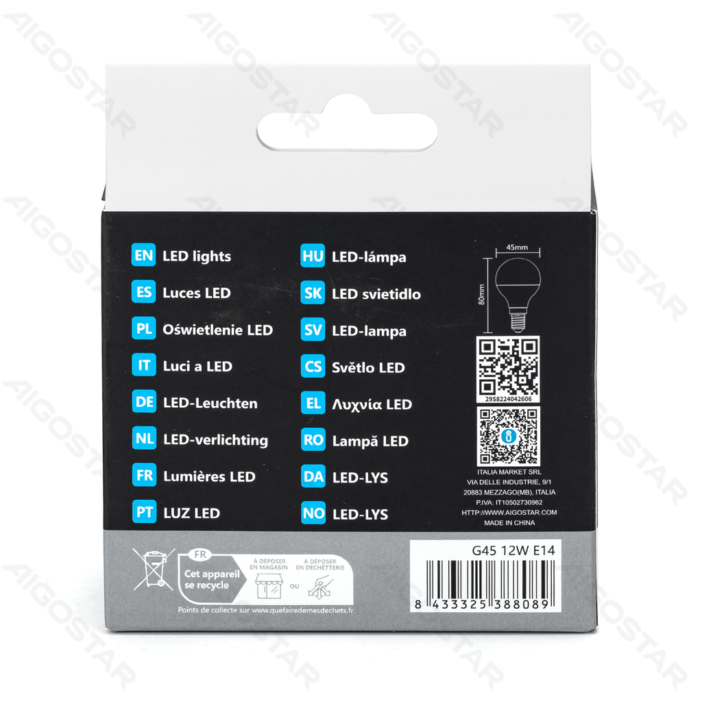 Aigostar LED lamp G45 12W 6500K 1170lm E14 2pcs