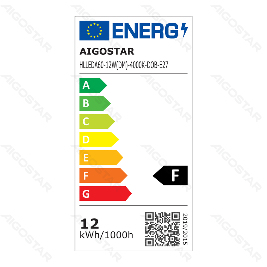 Aigostar Dimbare LED-lamp A60 E27 12W 4000K - energielabel