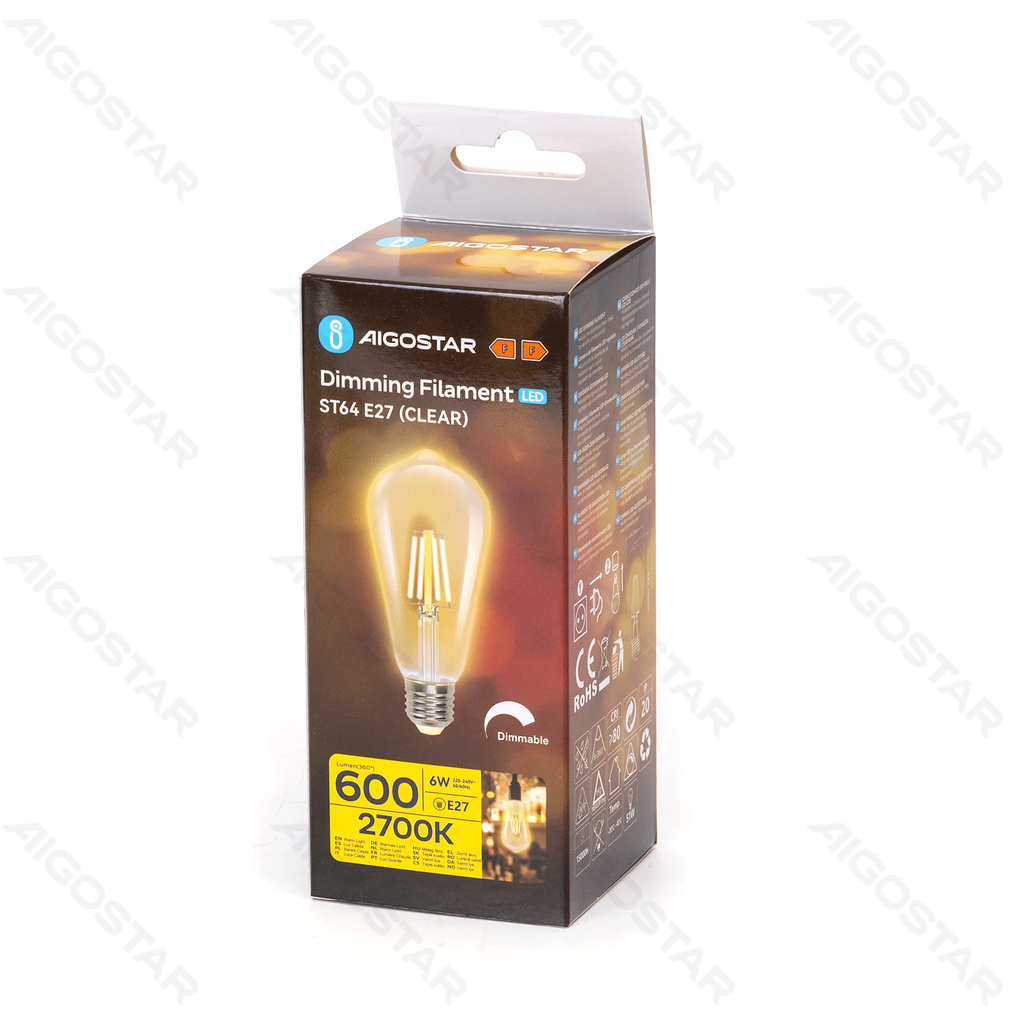 Aigostar Dimbare LED-gloeidraad ST64 E27 6W 2700K