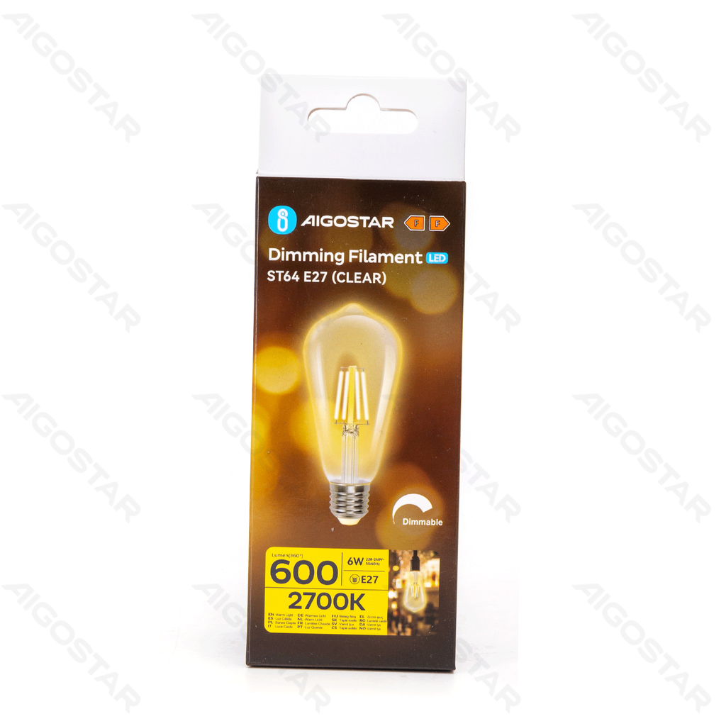 Aigostar Dimbare LED-gloeidraad ST64 E27 6W 2700K