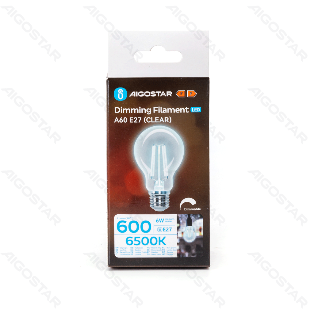 Aigostar Dimbare LED-gloeidraad A60 E27 6W 6500K