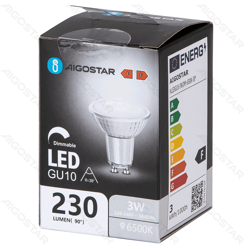 Aigostar LED GU10 3W 6500K dimbare lamp met glazen lampenkap