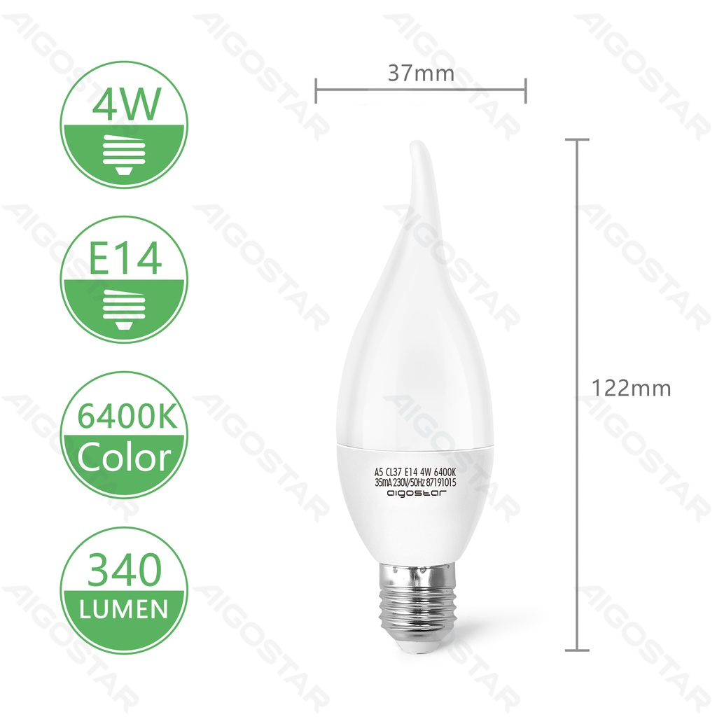 Aigostar LED Kaarslamp CL37 E14 4W 6500K