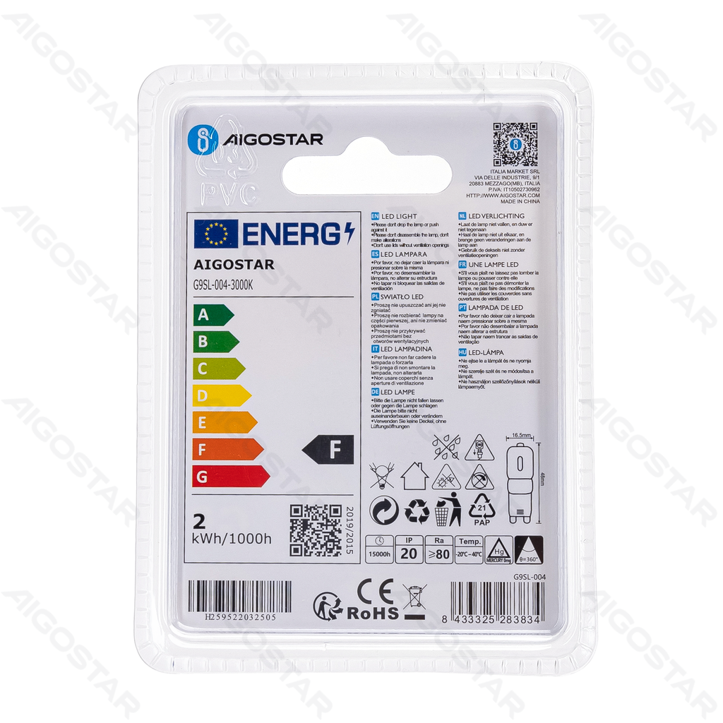 Aigostar LED Lampkralen (Melkwit) G9 2W 2st