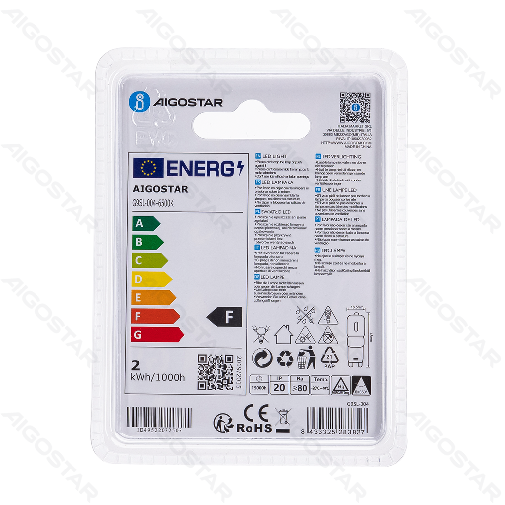 Aigostar LED Lampkralen (Melkwit) G9 2W 2st