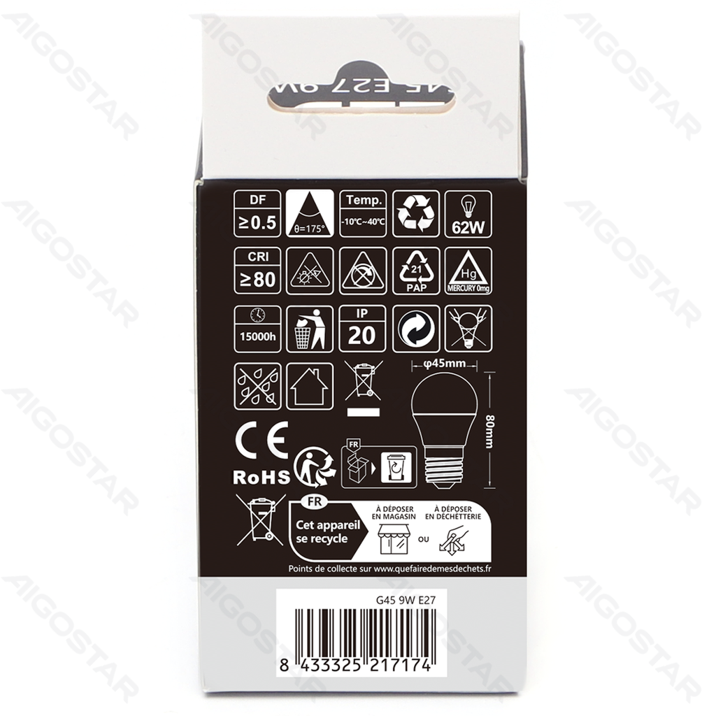 Aigostar LED G45 E27 9W 6500K