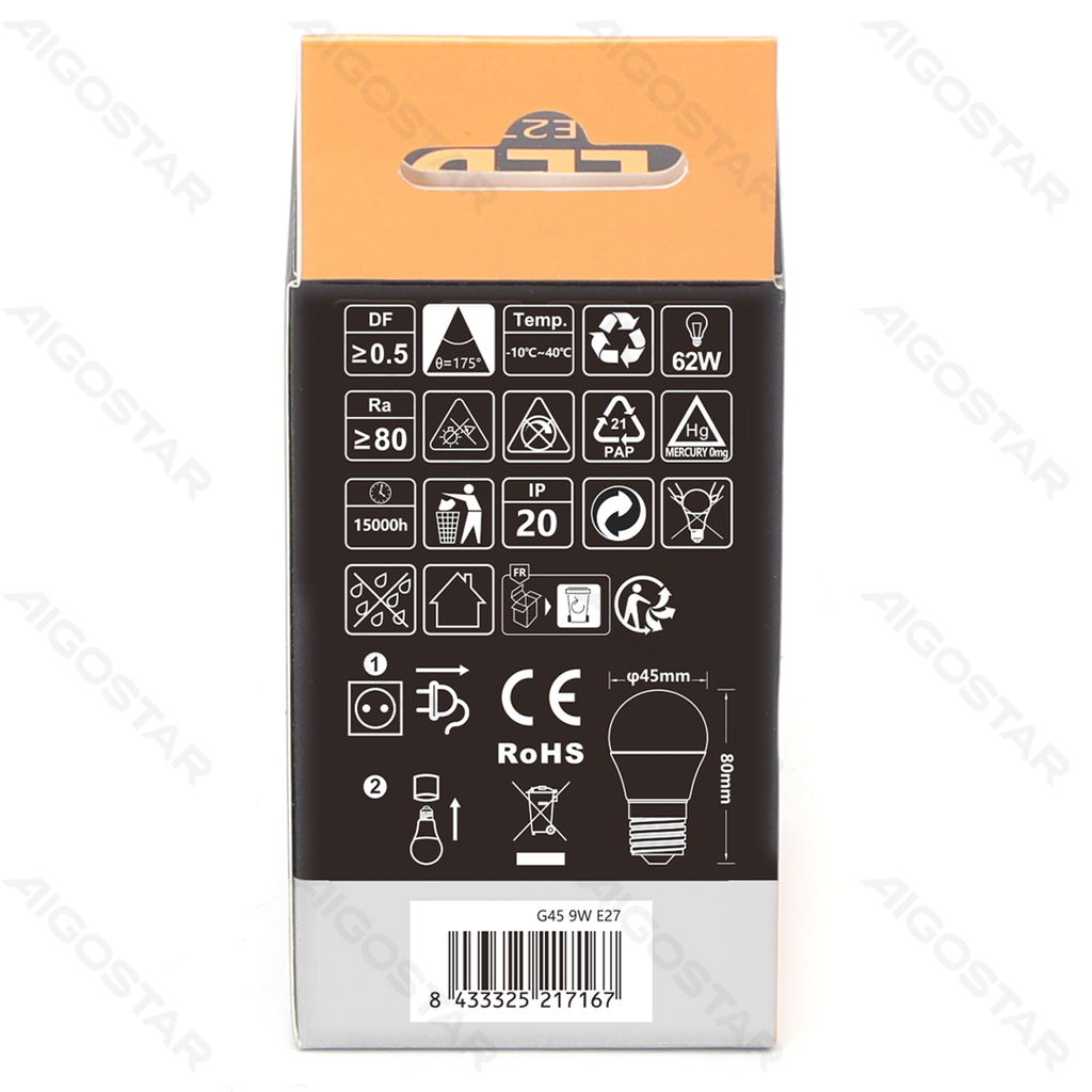 Aigostar LED G45 E27 9W 3000K