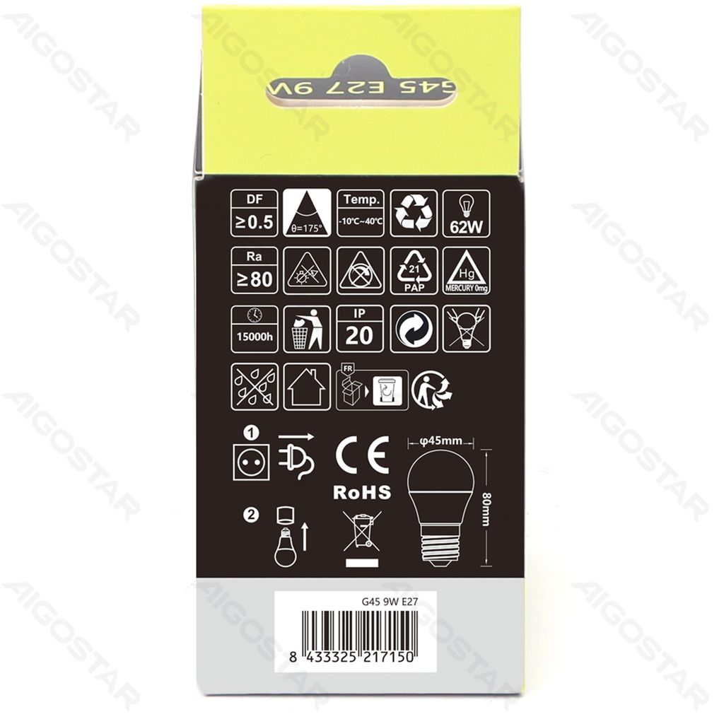 Aigostar LED G45 E27 9W 4000K