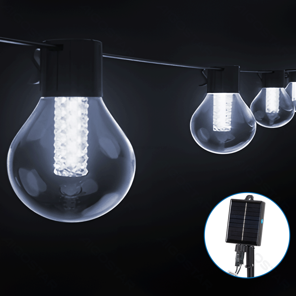 [A 329204] 10 meter Lichtstrook met ronde G50-kokerlampen op zonne-energie(6500K)