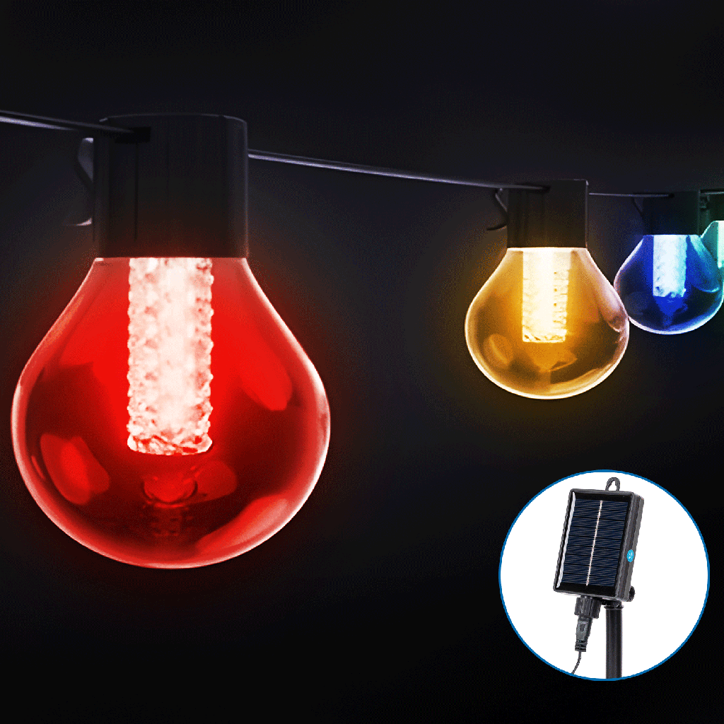 Lichtstrook met ronde G50-kokerlampen(10 stuks) op zonne-energie RGBY 5me-energie RGBY 5m