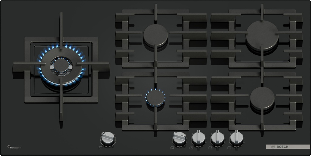 BOSCH Gaskookplaat 90 cm, hardglas, zwart