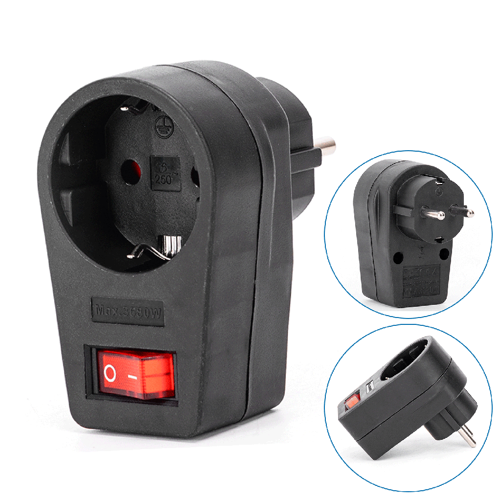 [B2010243B] Duitse stopcontactsplitter 1 naar 1, 16A, met schakelaar, Stekkerdoosstijl