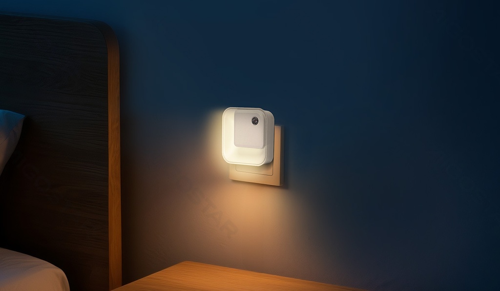 LED Night light Mains Light sensitive induced Square PC&PS White