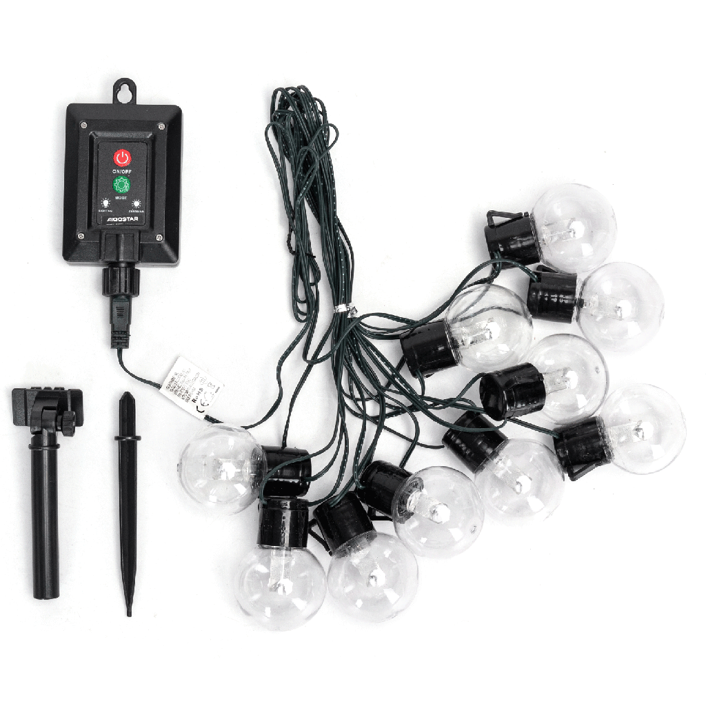 [B10201OO3] Aigostar Lichtstrook met ronde G50-kokerlampen op zonne-energie RGBY 5m
