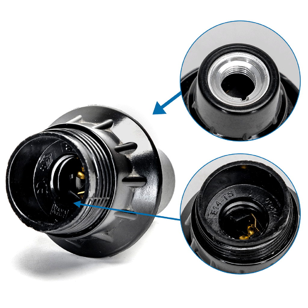 [B20102NF7] E14 Bakelit-Lampenfassung selbstsichernd, Halbgewinde, schwarz