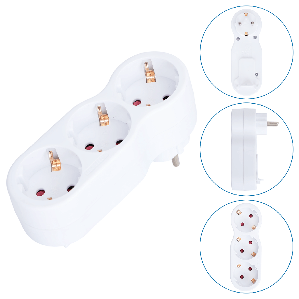 [B20102ACUJ] Duitse reisstekker een naar drie 16A Ovaal