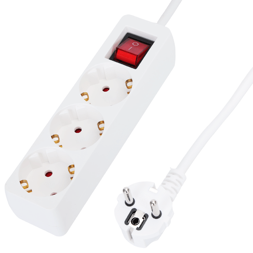Duitse 3-voudige stekkerdoos 16A stekker 1m kabel 3G1 0mm² wit