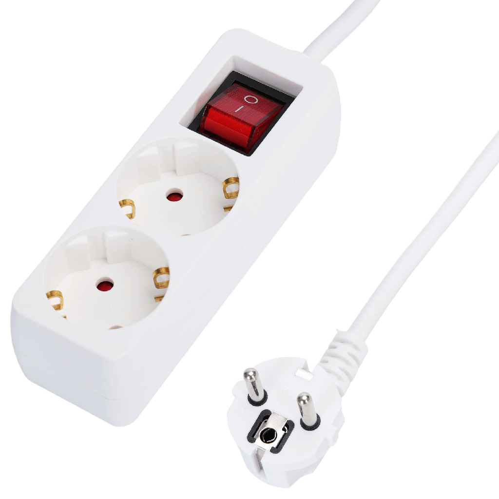 Aigostar Duitse 2-voudige stekkerdoos 16A stekker 1m kabel 3G1 0mm² wit