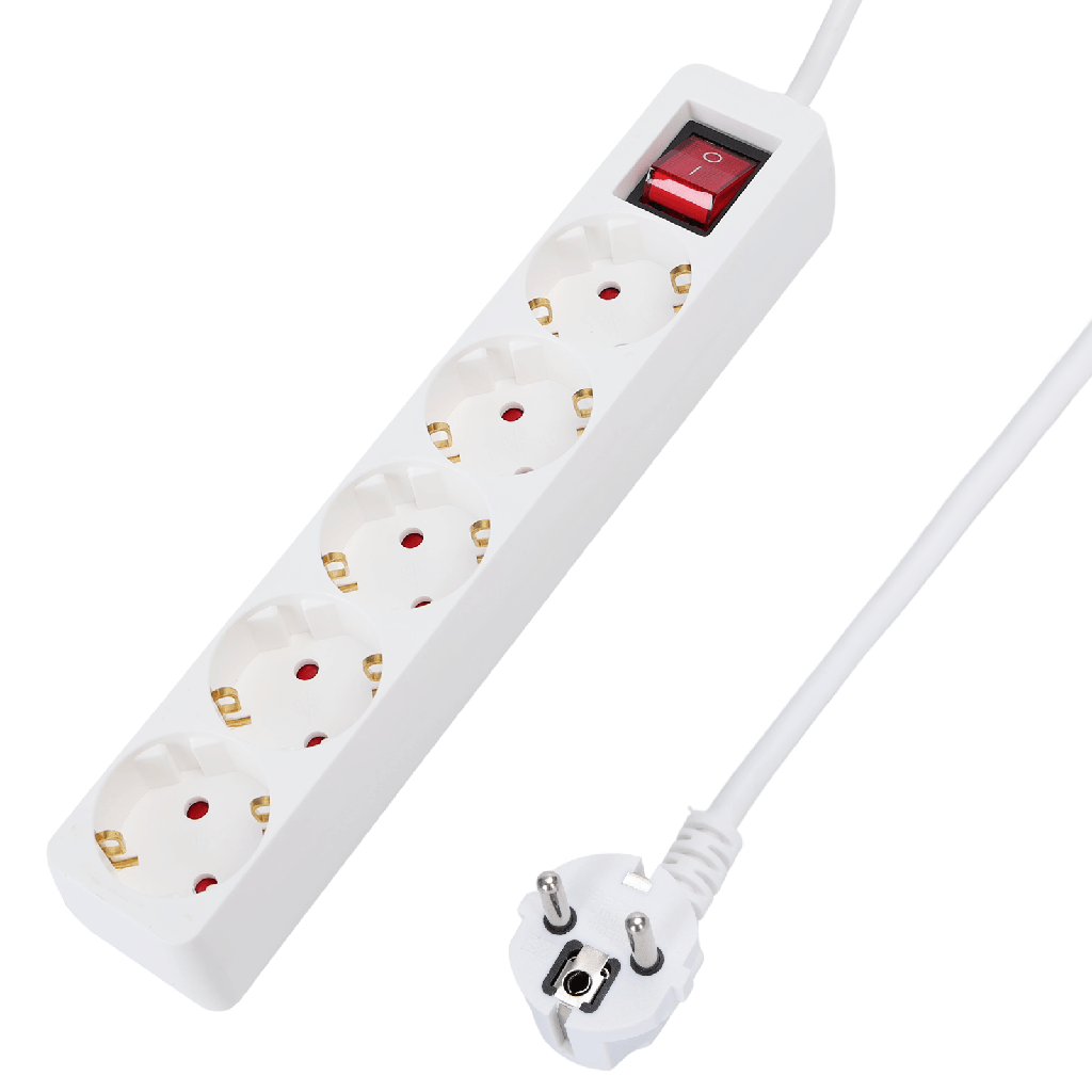 [B20103ACEL] Duitse 5-voudige stekkerdoos 16A stekker 1m kabel 3G1 0mm² wit