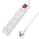German Style 5-Gang Power Strip, 16A Plug, 1m Cable, 3G1.0mm², White