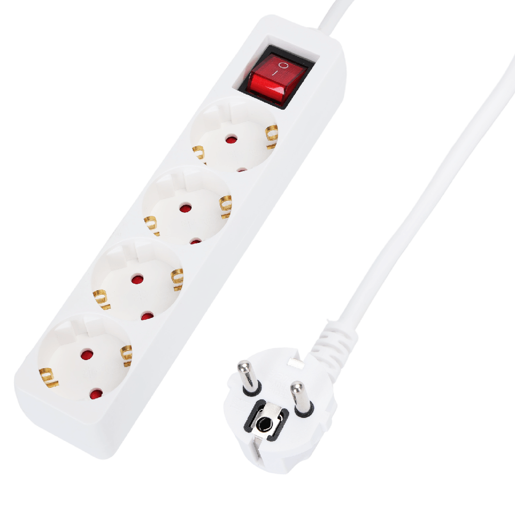 [B20103ACEK] Aigostar Duitse 4-voudige stekkerdoos 16A stekker 1m kabel 3G1 0mm² wit