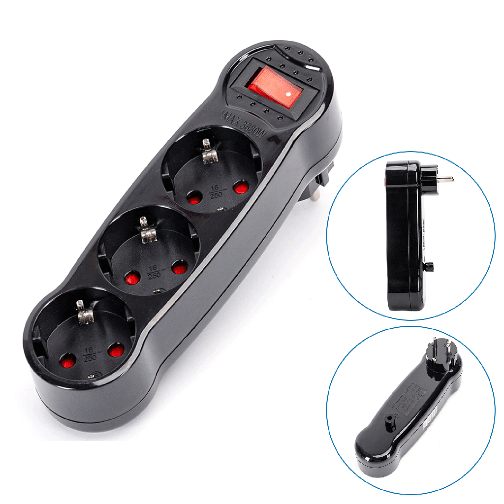 [B2010243D] Duitse stopcontactsplitter 1 naar 3 16A met schakelaar Stekkerdoosstijl