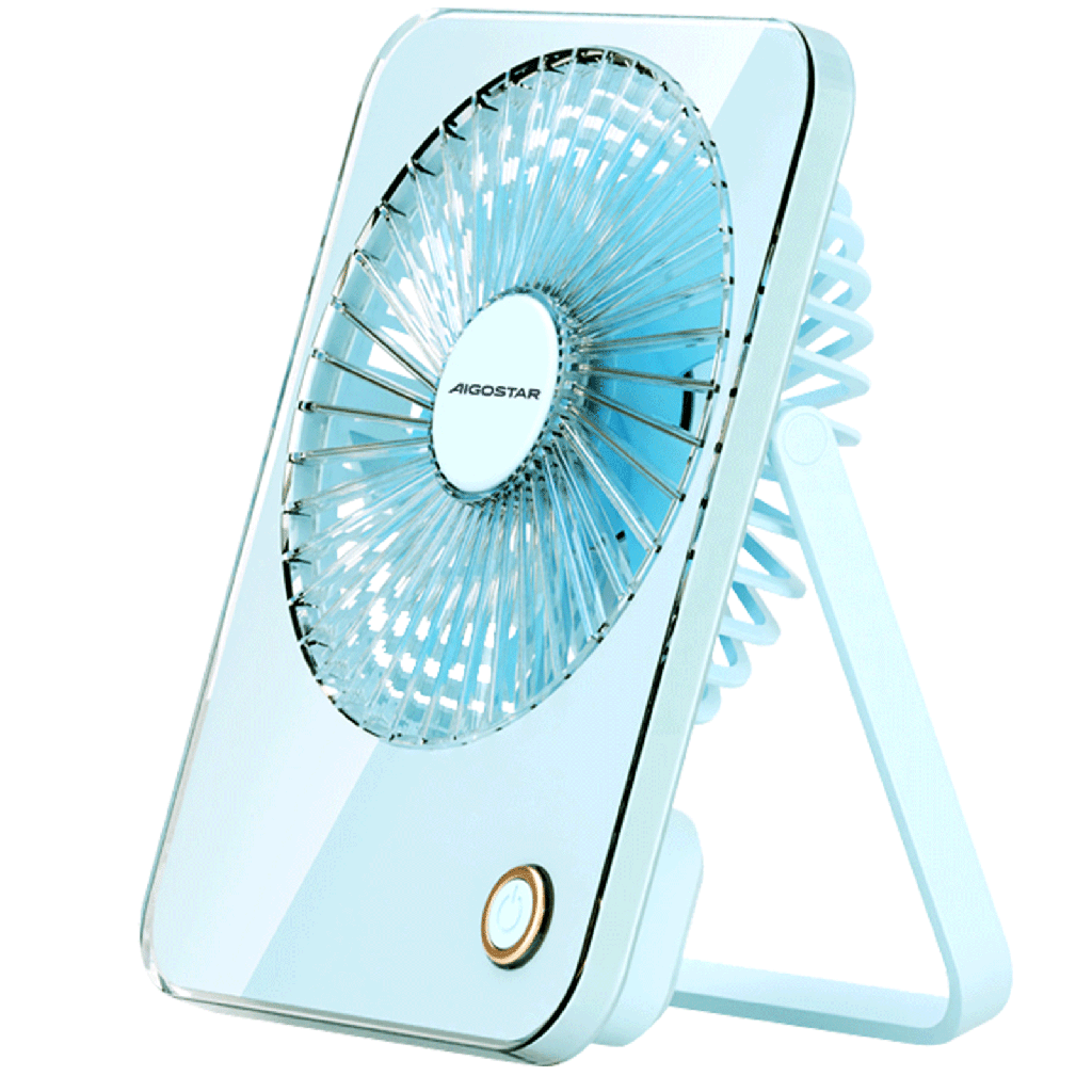 [B301013KT] Portable Table Fan, 3 Inches, 5 Blades, 3 Speeds, 3600mAh, Blue