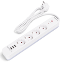 Aigostar L-reeks Duitse stekkerdoos met 4 stopcontacten (Met Schakelaar) 1,5m 3G1 0mm² wit en grijs USB*3