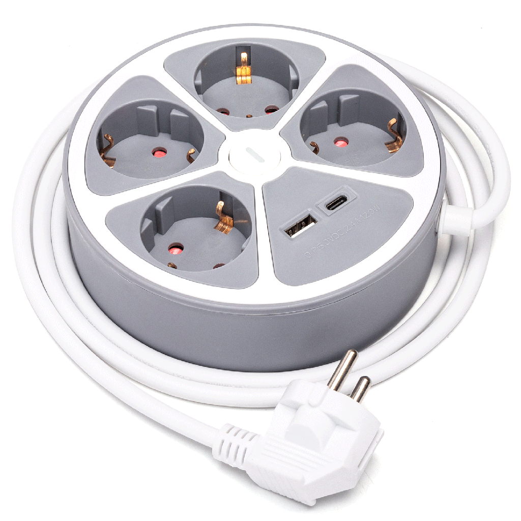 Aigostar Duitse 4-voudige stekkerdoos ronde vorm 3G1.0mm² 1.5M