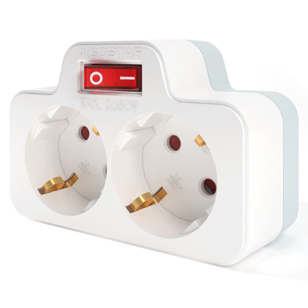 Duitse stopcontactsplitter recht 1 naar 2 16A