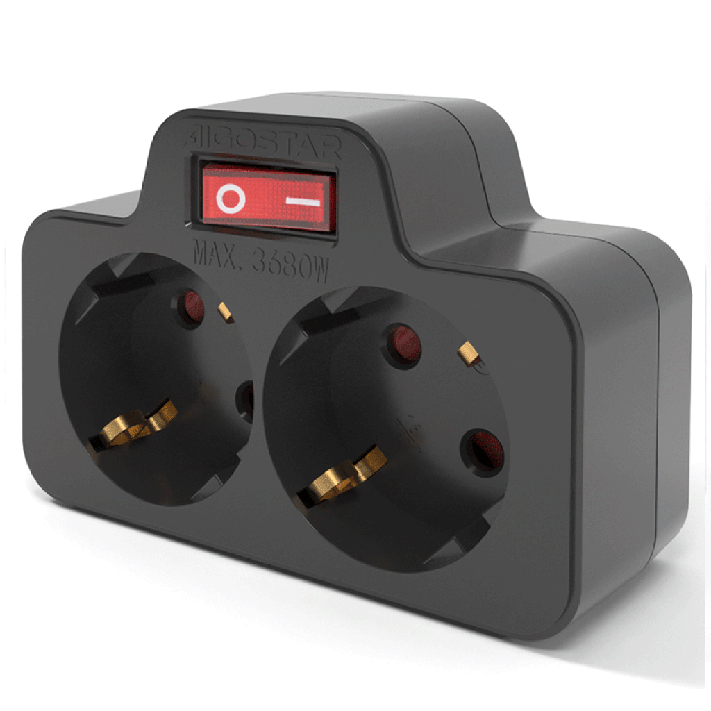 [B20102R50] Duitse stopcontactsplitter recht 1 naar 2 16A